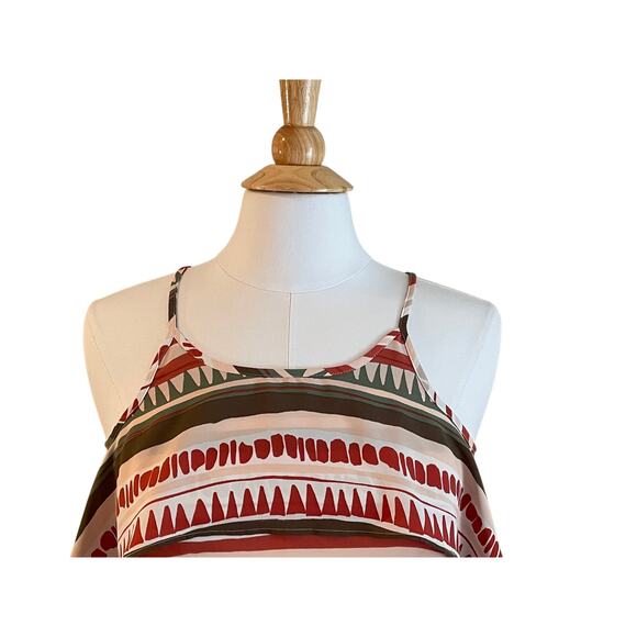 LOFT Ruffle Camisole in Autumn Colors, Burnt Orange, Olive, Ivory, Striped, S - Picture 2 of 11